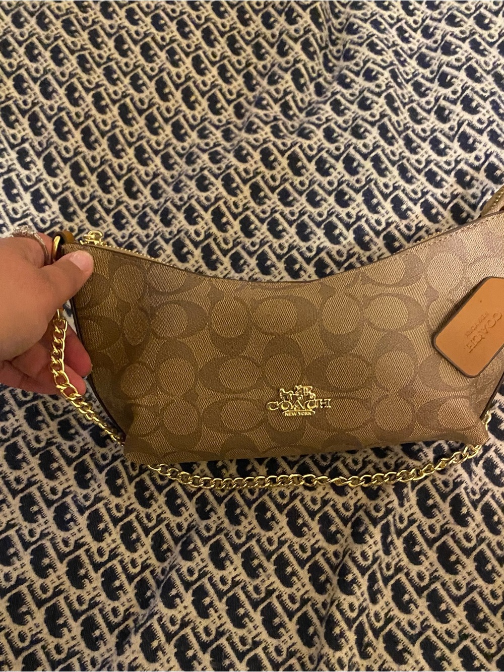 Coach Inspired Signature Brown Chain Hobo Bag